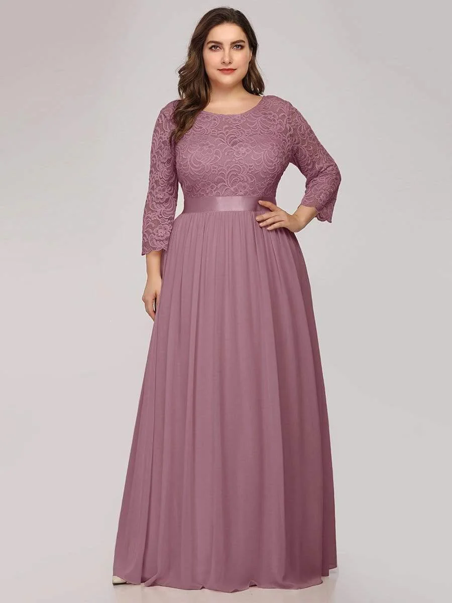 ever FAUN|Elegant Round Neck A Line See-Through Lace Bridesmaid Dress - Image 58