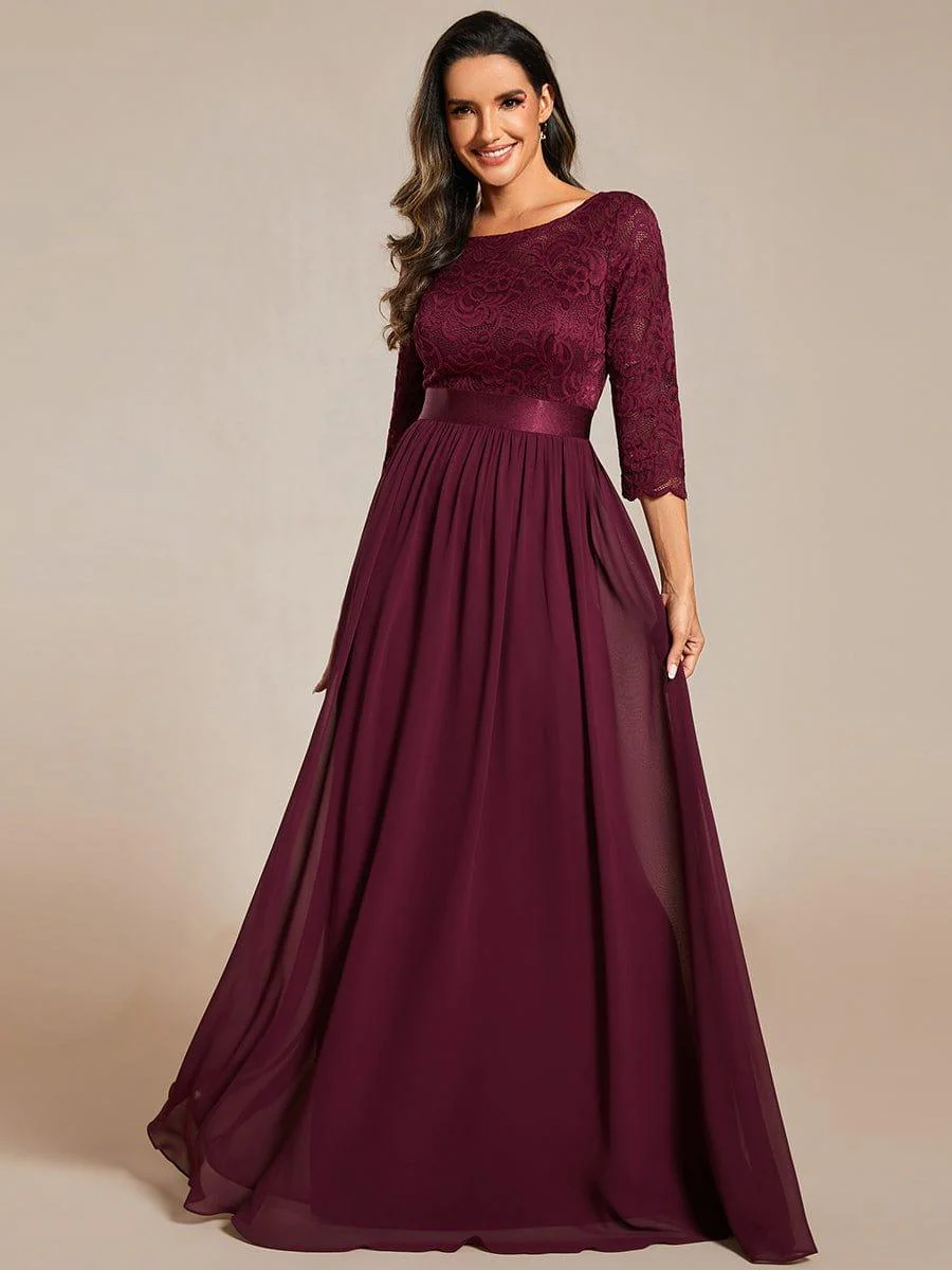 ever FAUN|Elegant Round Neck A Line See-Through Lace Bridesmaid Dress - Image 64