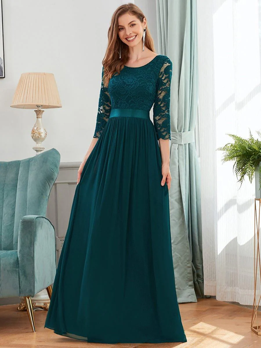 ever FAUN|Elegant Round Neck A Line See-Through Lace Bridesmaid Dress - Image 93