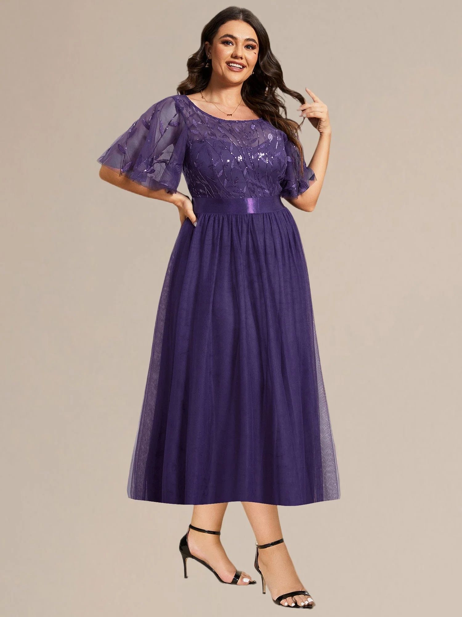 ever TAYLOR|Designer Sequin Leaf Midi Wedding Guest Dress - Image 27