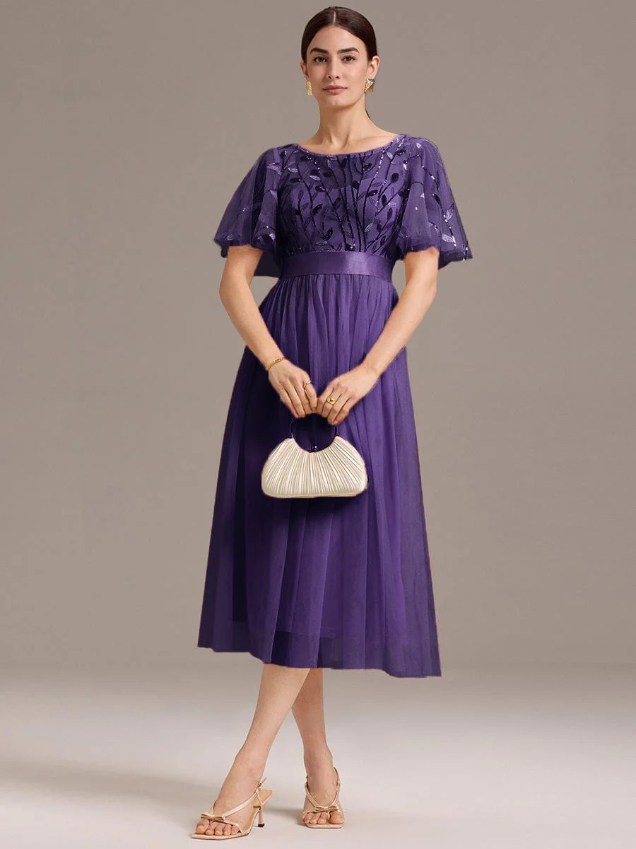 ever TAYLOR|Designer Sequin Leaf Midi Wedding Guest Dress - Image 4