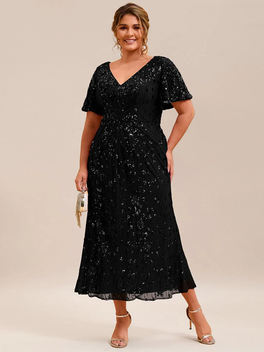 ever PALMER|Sequin Ruffle Sleeve Evening Dress - Image 10
