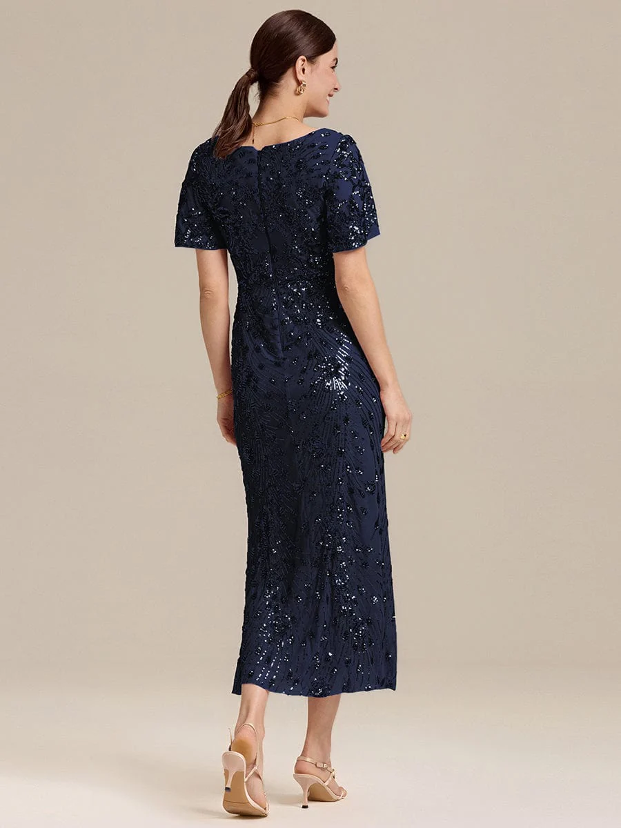 ever PALMER|Sequin Ruffle Sleeve Evening Dress - Image 4