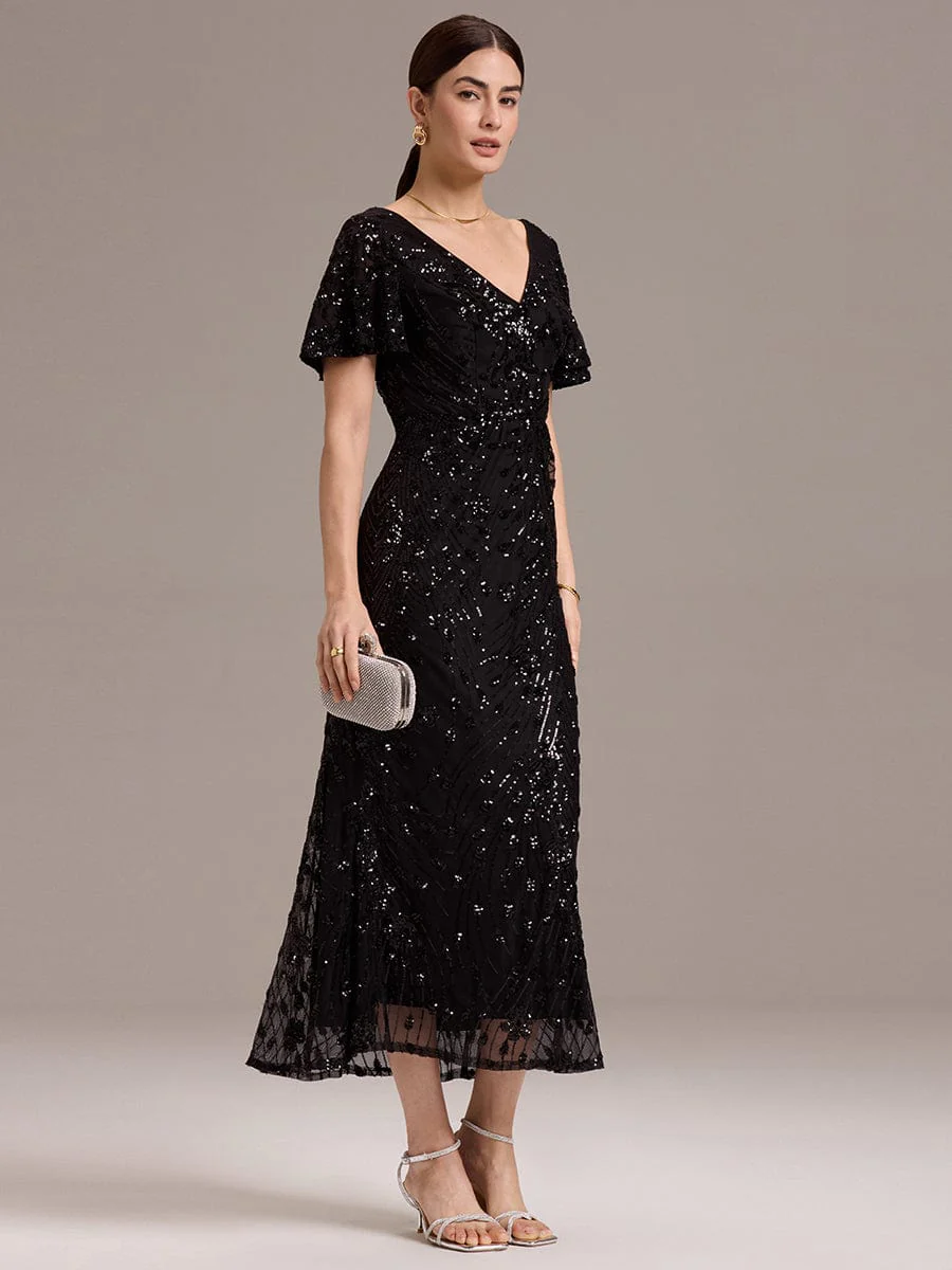 ever PALMER|Sequin Ruffle Sleeve Evening Dress - Image 8