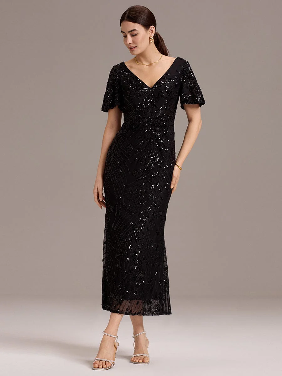 ever PALMER|Sequin Ruffle Sleeve Evening Dress - Image 9