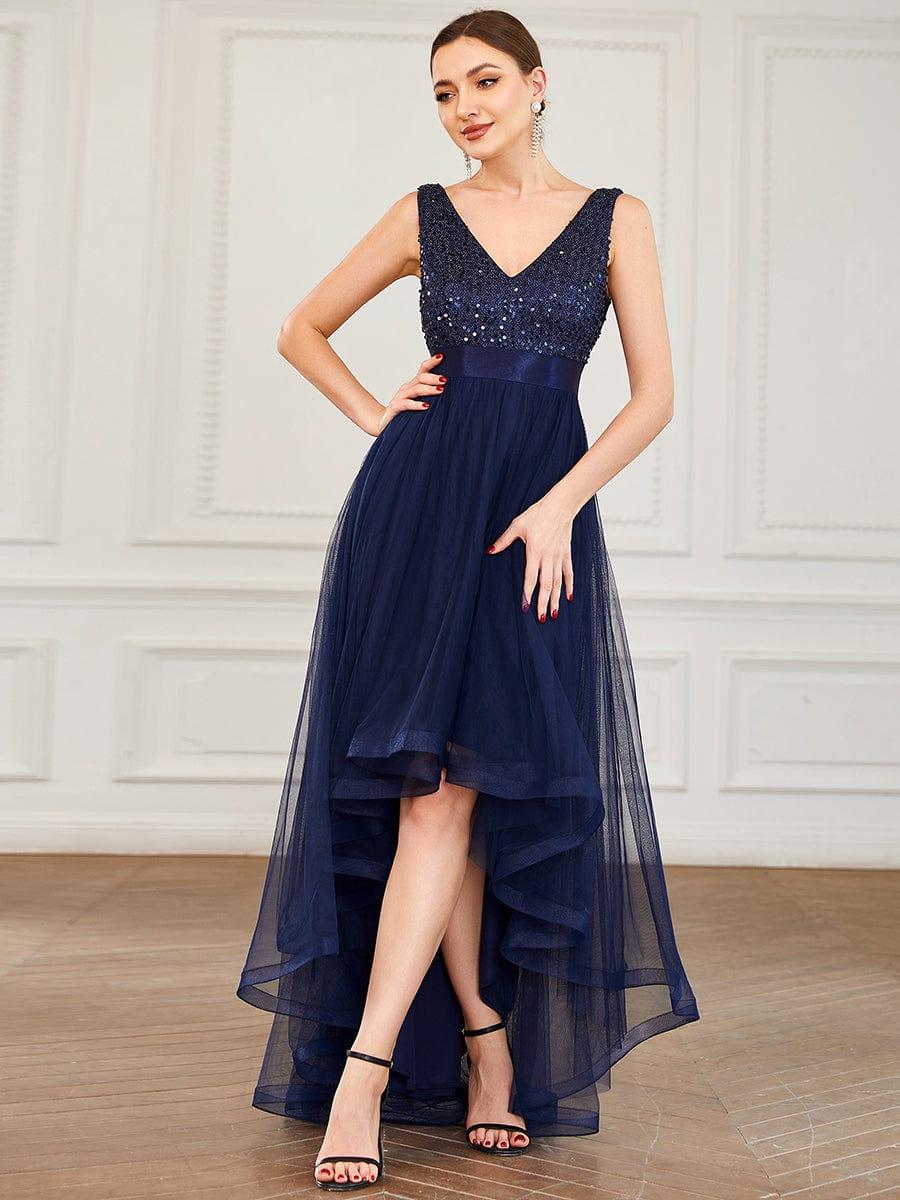 ever CALLIE|Sequin V-Neck Sleeveless High Low Evening Dress - Image 12
