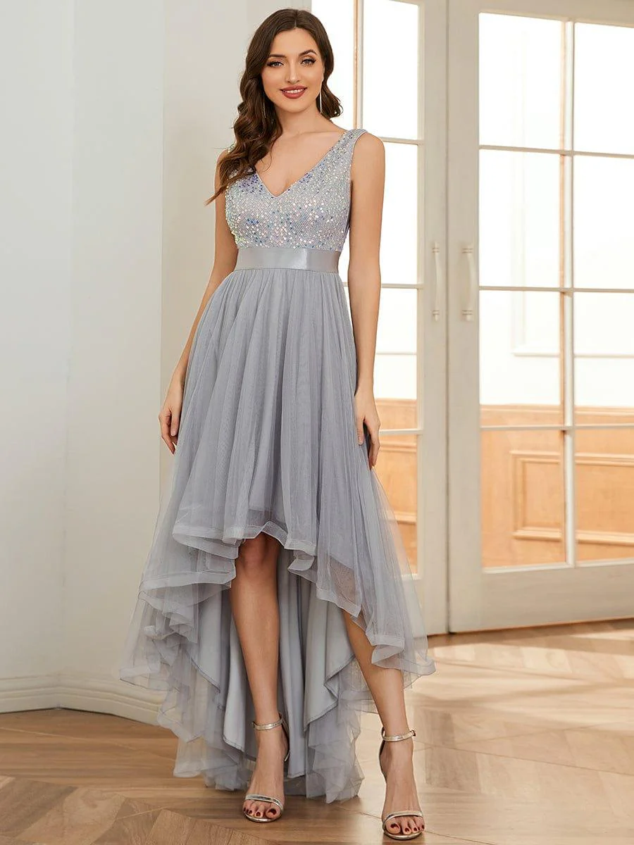ever CALLIE|Sequin V-Neck Sleeveless High Low Evening Dress - Image 4