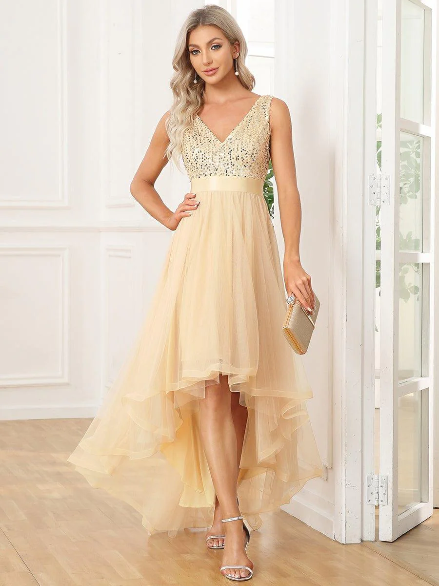 ever CALLIE|Sequin V-Neck Sleeveless High Low Evening Dress - Image 44
