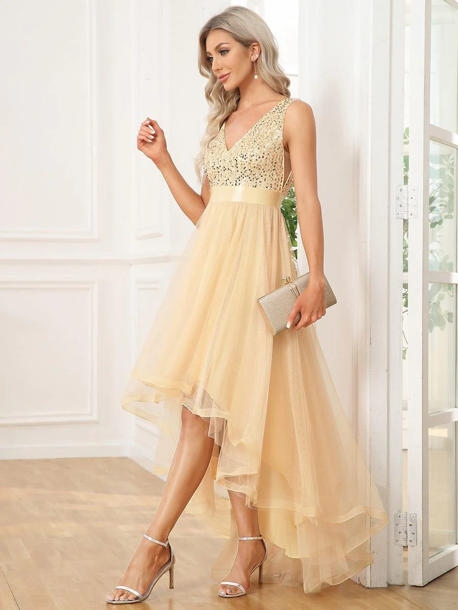 ever CALLIE|Sequin V-Neck Sleeveless High Low Evening Dress - Image 47