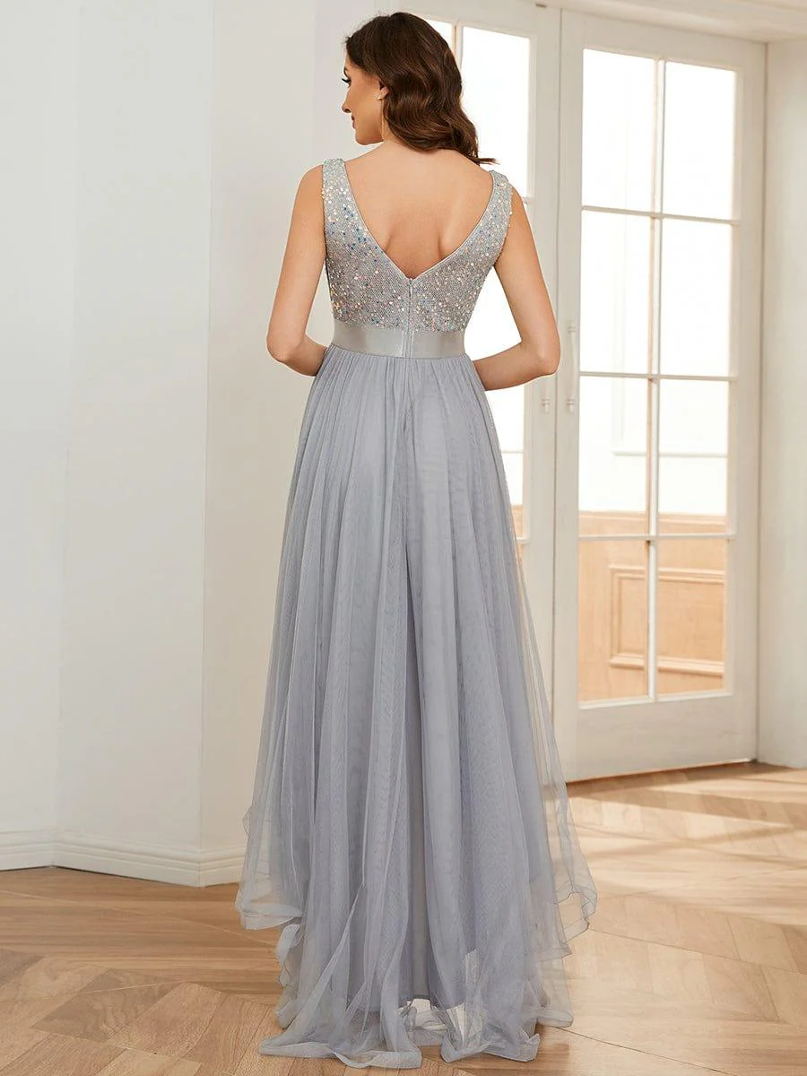 ever CALLIE|Sequin V-Neck Sleeveless High Low Evening Dress - Image 5