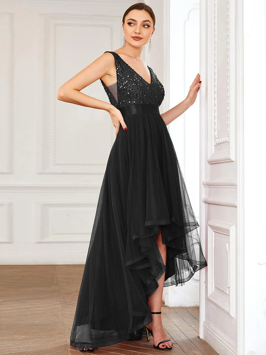 ever CALLIE|Sequin V-Neck Sleeveless High Low Evening Dress - Image 57