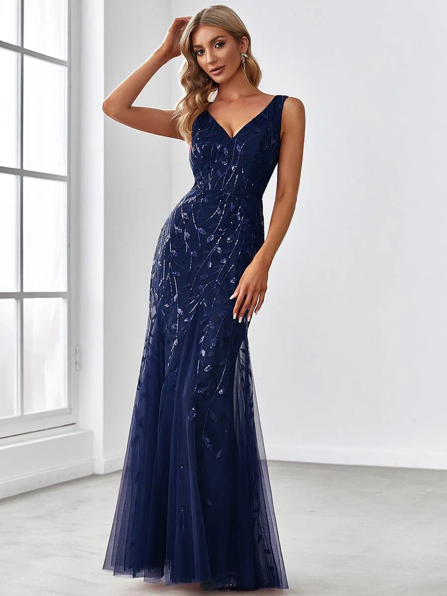 ever ORIEL|Sexy Double V-Neck Mermaid Sequin Evening Maxi Dress for Women - Image 10