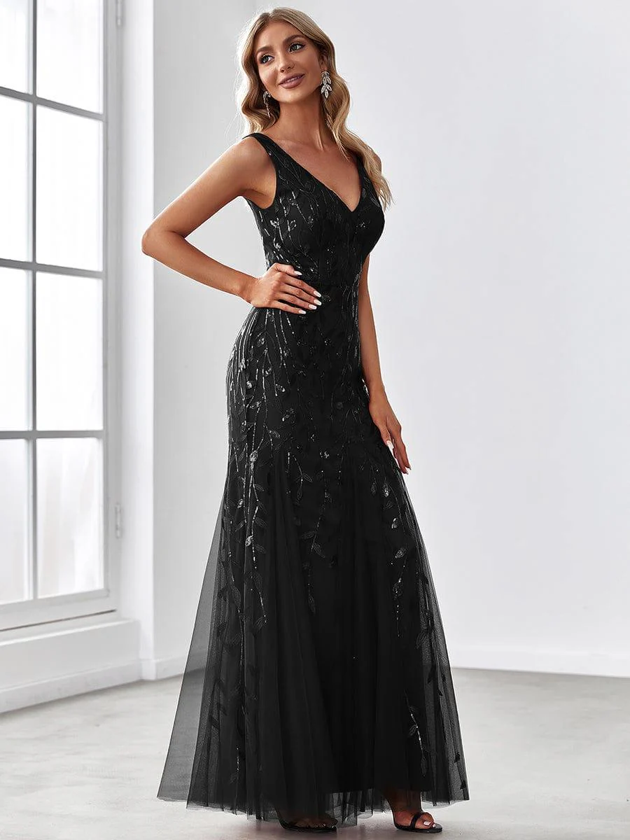 ever ORIEL|Sexy Double V-Neck Mermaid Sequin Evening Maxi Dress for Women - Image 23