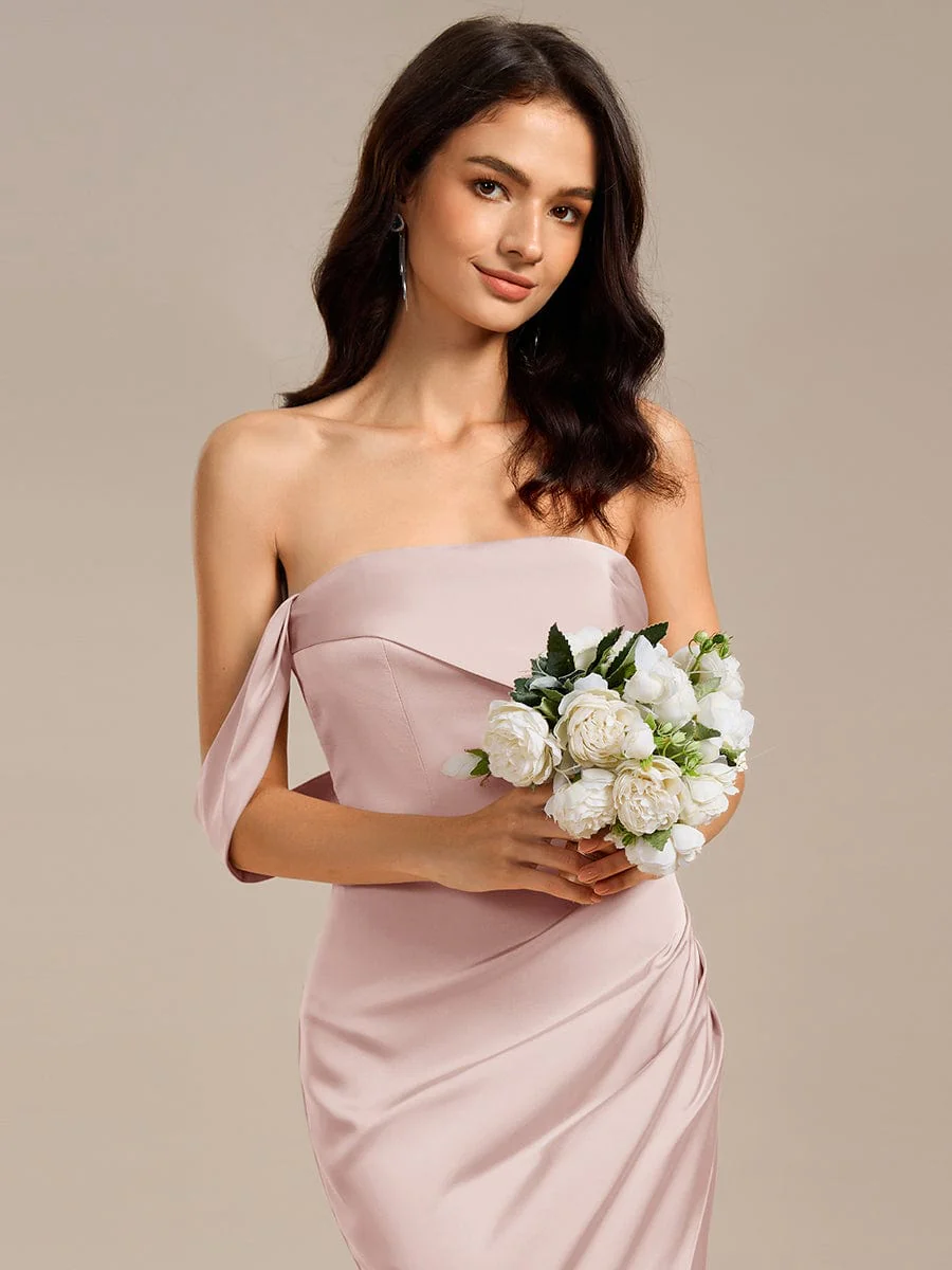 ever TESSARA|Sheath Off the Shoulder High Slit Mermaid Satin Bridesmaid Dress - Image 13