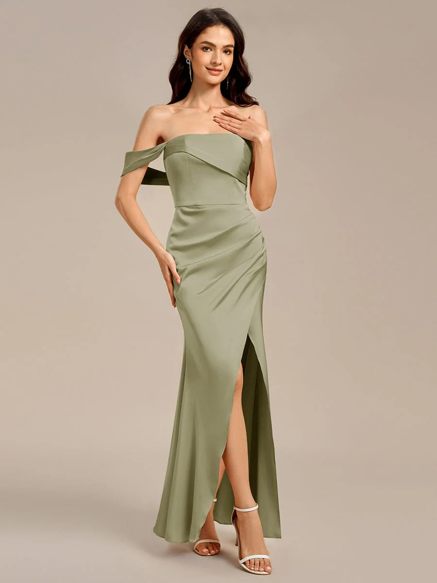 ever TESSARA|Sheath Off the Shoulder High Slit Mermaid Satin Bridesmaid Dress - Image 22