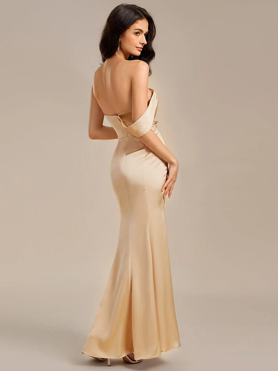 ever TESSARA|Sheath Off the Shoulder High Slit Mermaid Satin Bridesmaid Dress - Image 7