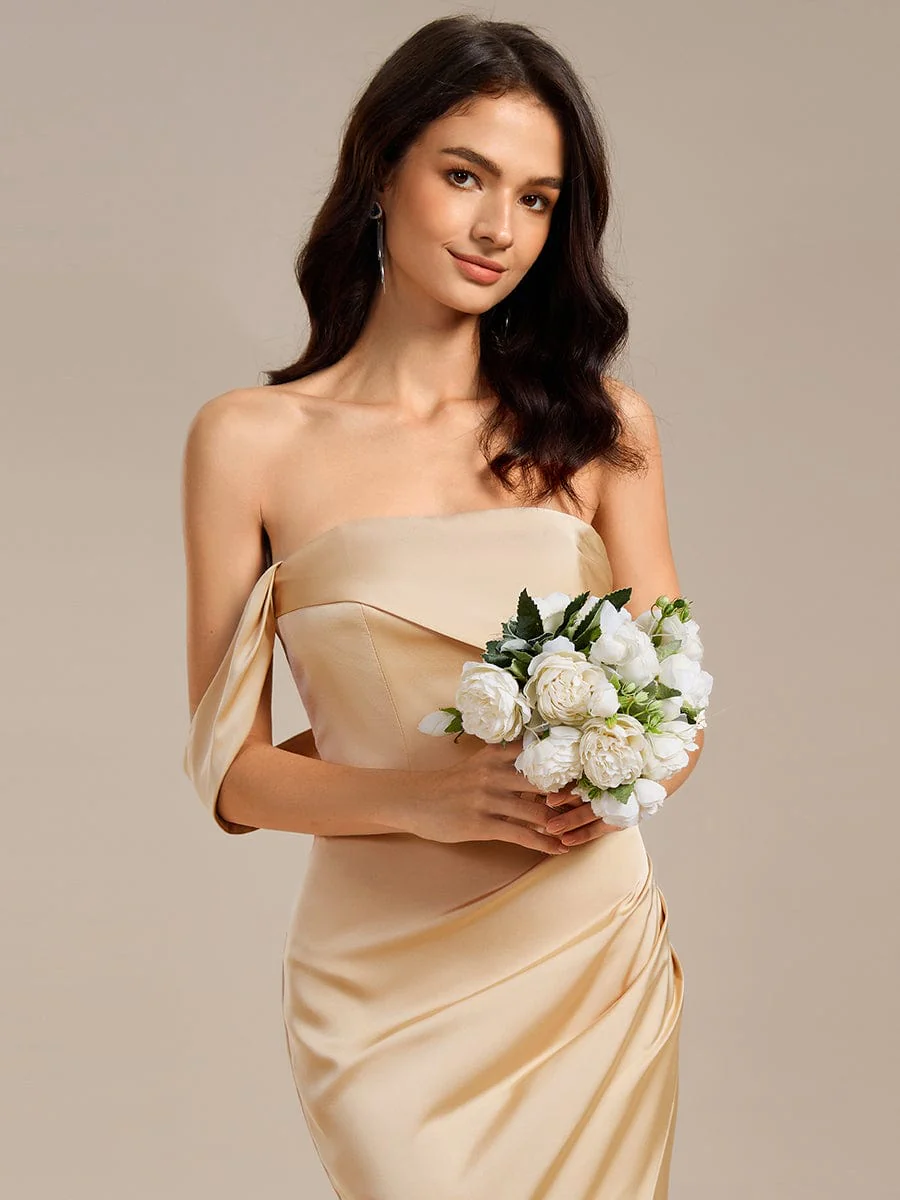 ever TESSARA|Sheath Off the Shoulder High Slit Mermaid Satin Bridesmaid Dress - Image 9