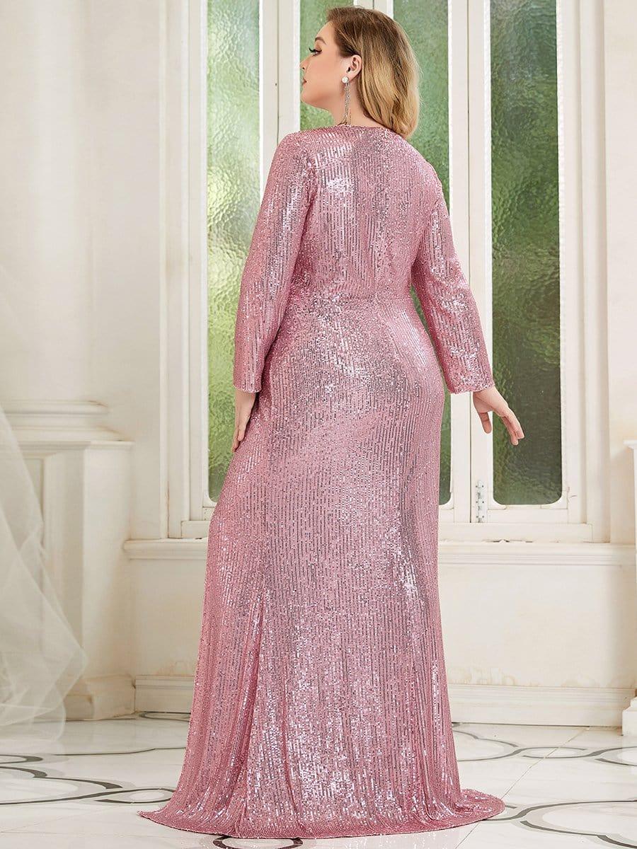 ever NYX|Shiny V Neck Sequin Evening Party Dress with Long Sleeve - Image 38