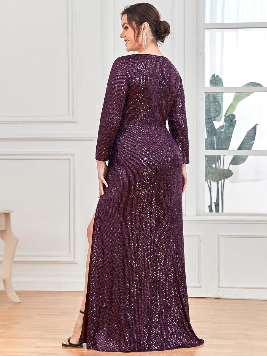 ever NYX|Shiny V Neck Sequin Evening Party Dress with Long Sleeve - Image 65