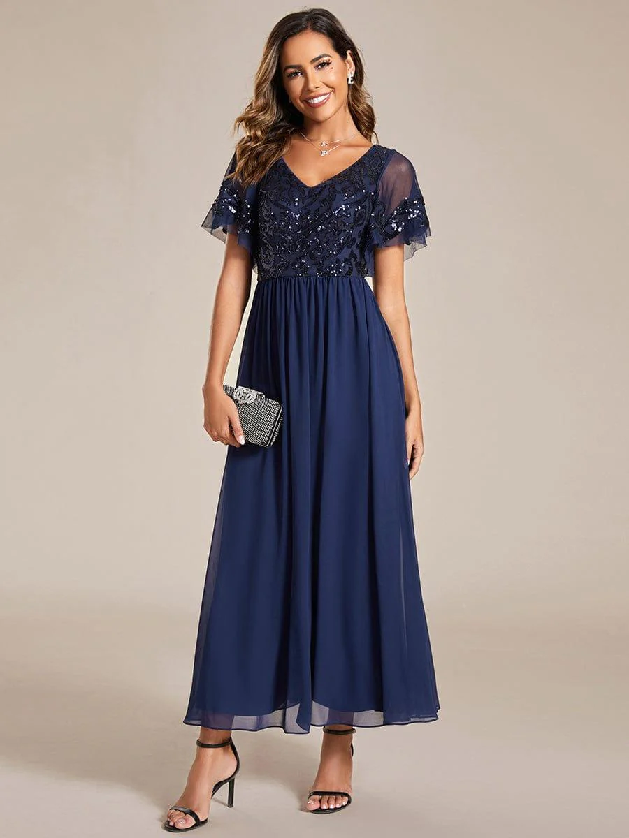 ever HAZEL|Short Sleeve V-Neck Sequin Chiffon A-Line Mother of the Bride Dress - Image 10