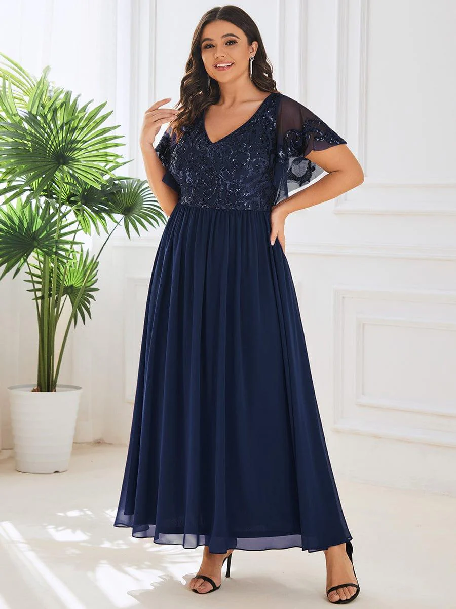 ever HAZEL|Short Sleeve V-Neck Sequin Chiffon A-Line Mother of the Bride Dress - Image 11
