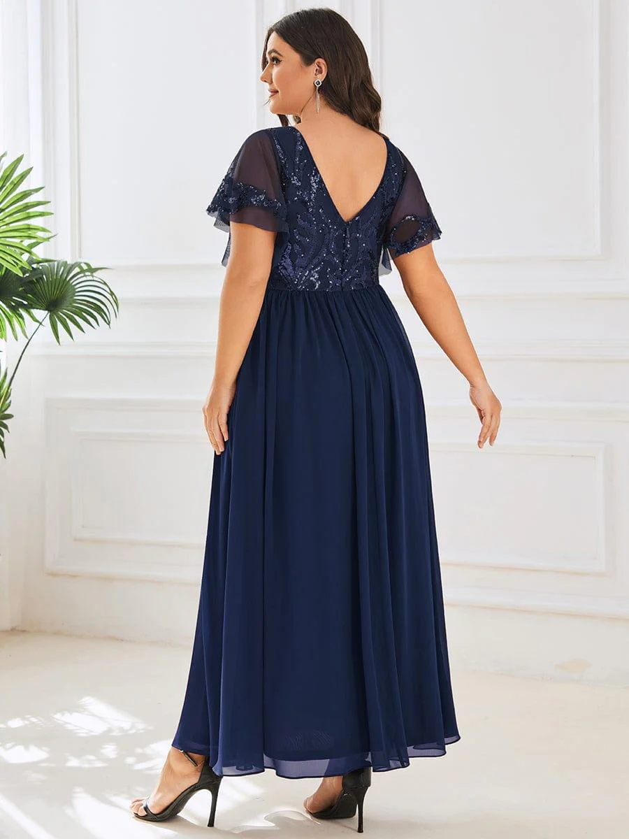 ever HAZEL|Short Sleeve V-Neck Sequin Chiffon A-Line Mother of the Bride Dress - Image 12