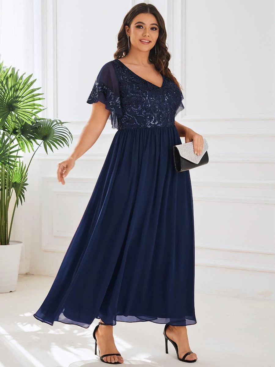 ever HAZEL|Short Sleeve V-Neck Sequin Chiffon A-Line Mother of the Bride Dress - Image 13