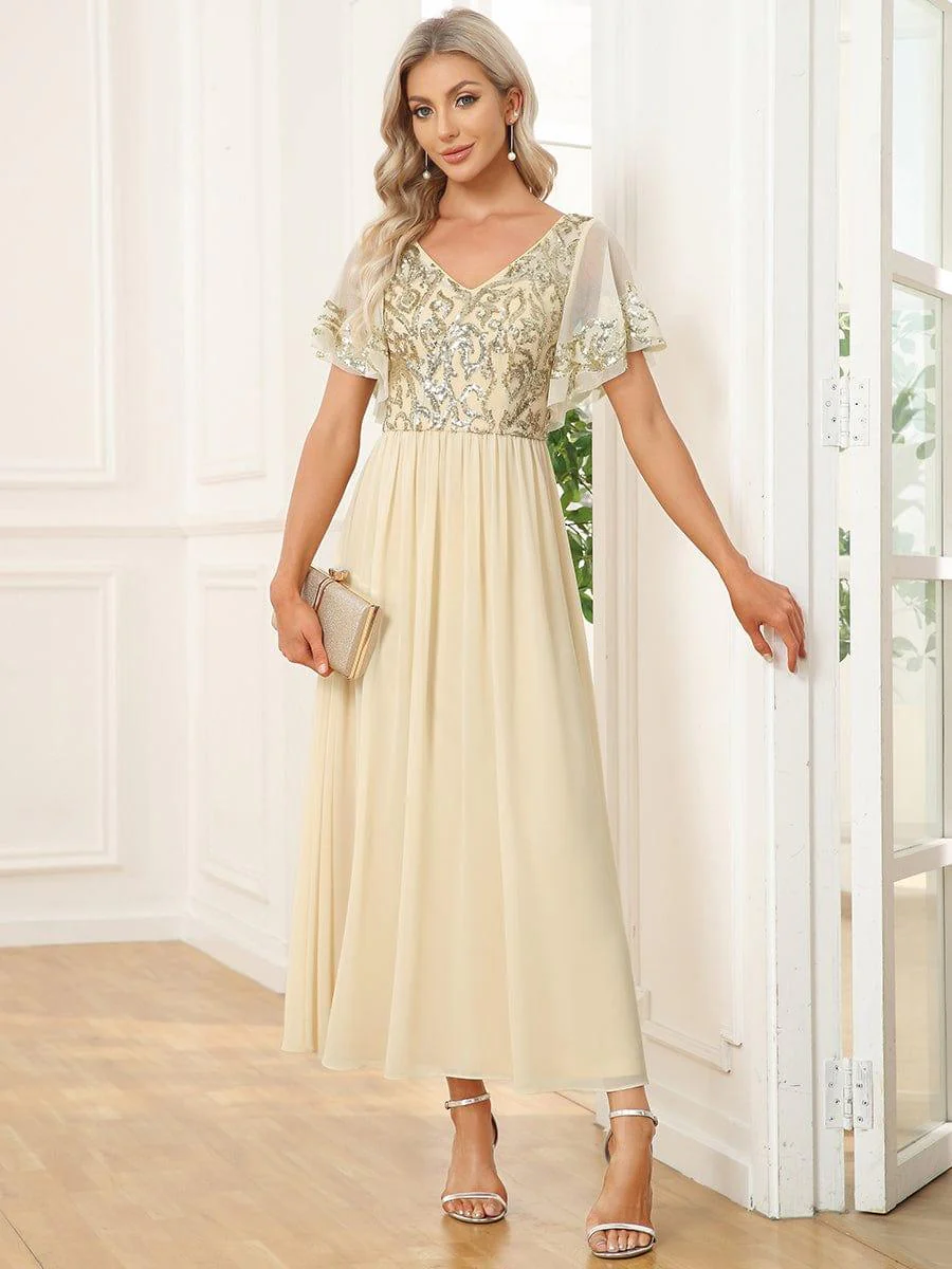 ever HAZEL|Short Sleeve V-Neck Sequin Chiffon A-Line Mother of the Bride Dress - Image 16
