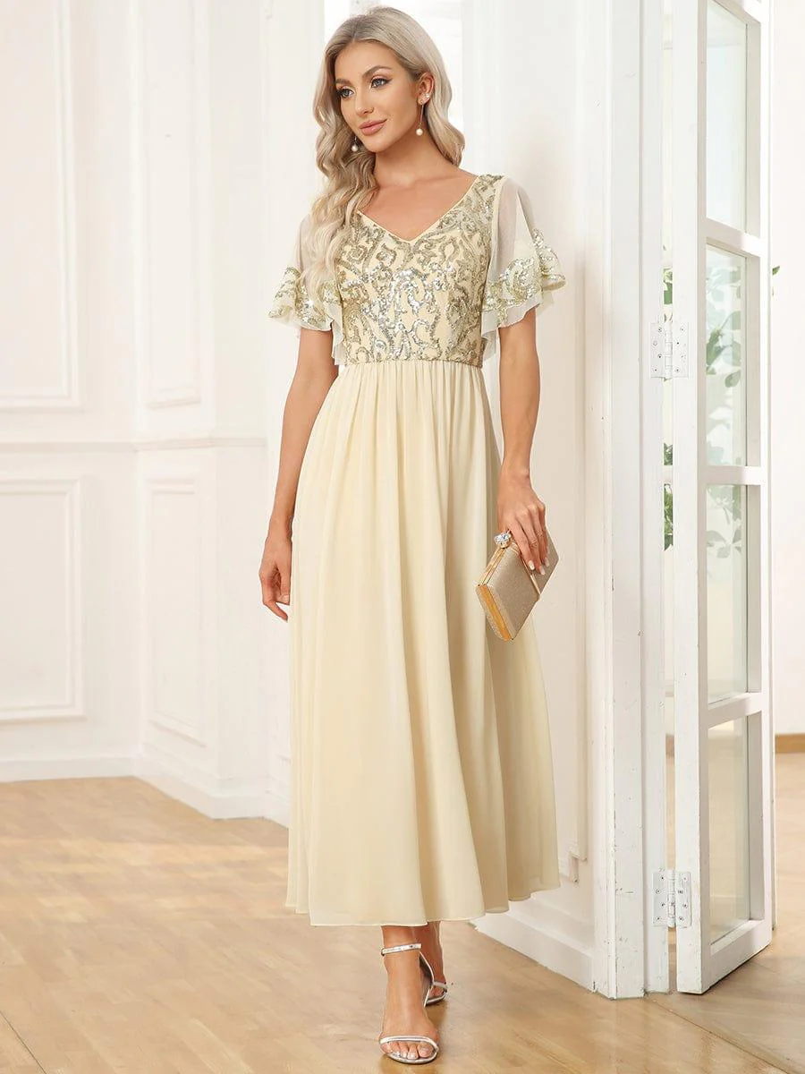 ever HAZEL|Short Sleeve V-Neck Sequin Chiffon A-Line Mother of the Bride Dress - Image 17