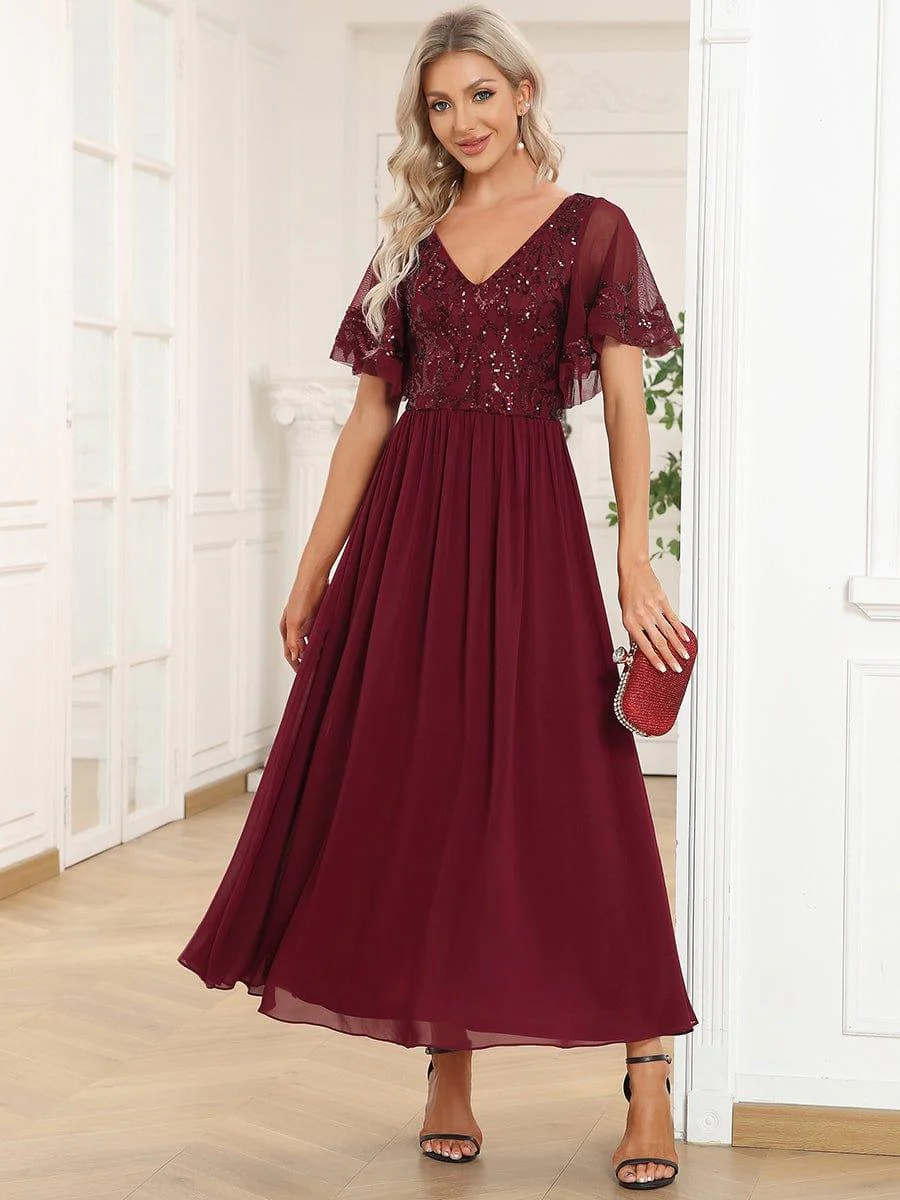 ever HAZEL|Short Sleeve V-Neck Sequin Chiffon A-Line Mother of the Bride Dress - Image 21