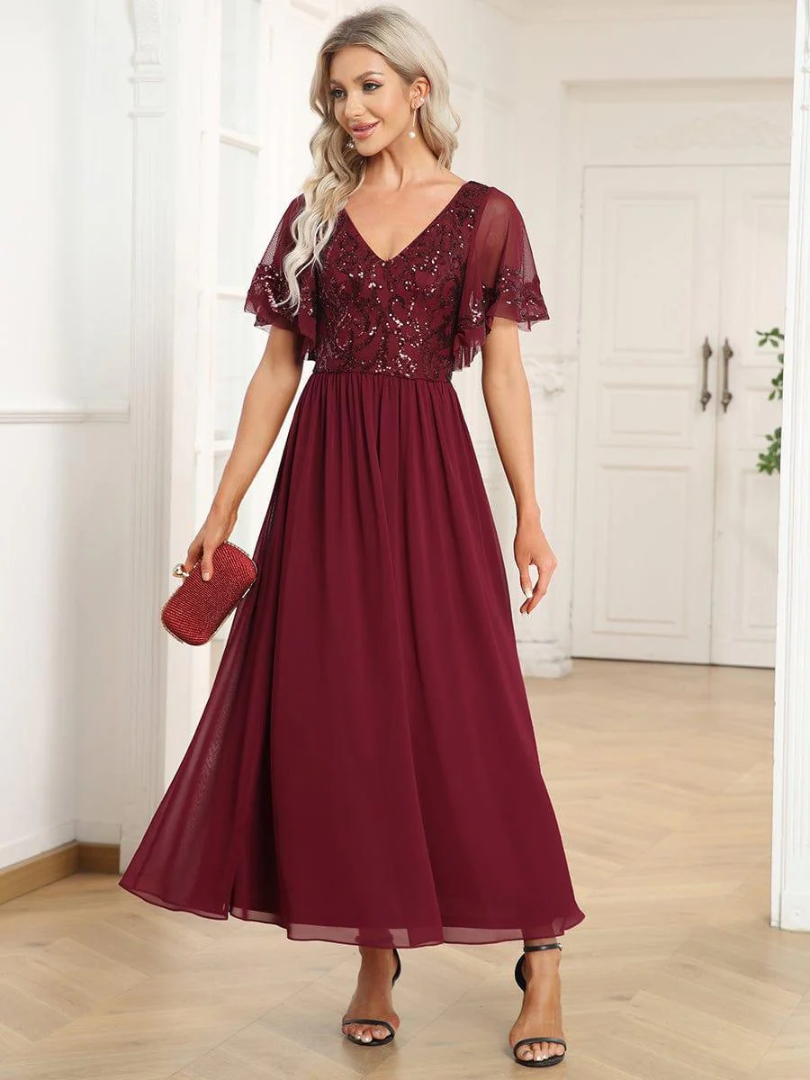 ever HAZEL|Short Sleeve V-Neck Sequin Chiffon A-Line Mother of the Bride Dress - Image 24