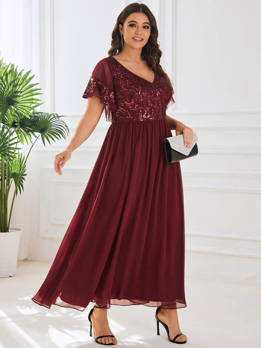 ever HAZEL|Short Sleeve V-Neck Sequin Chiffon A-Line Mother of the Bride Dress - Image 26