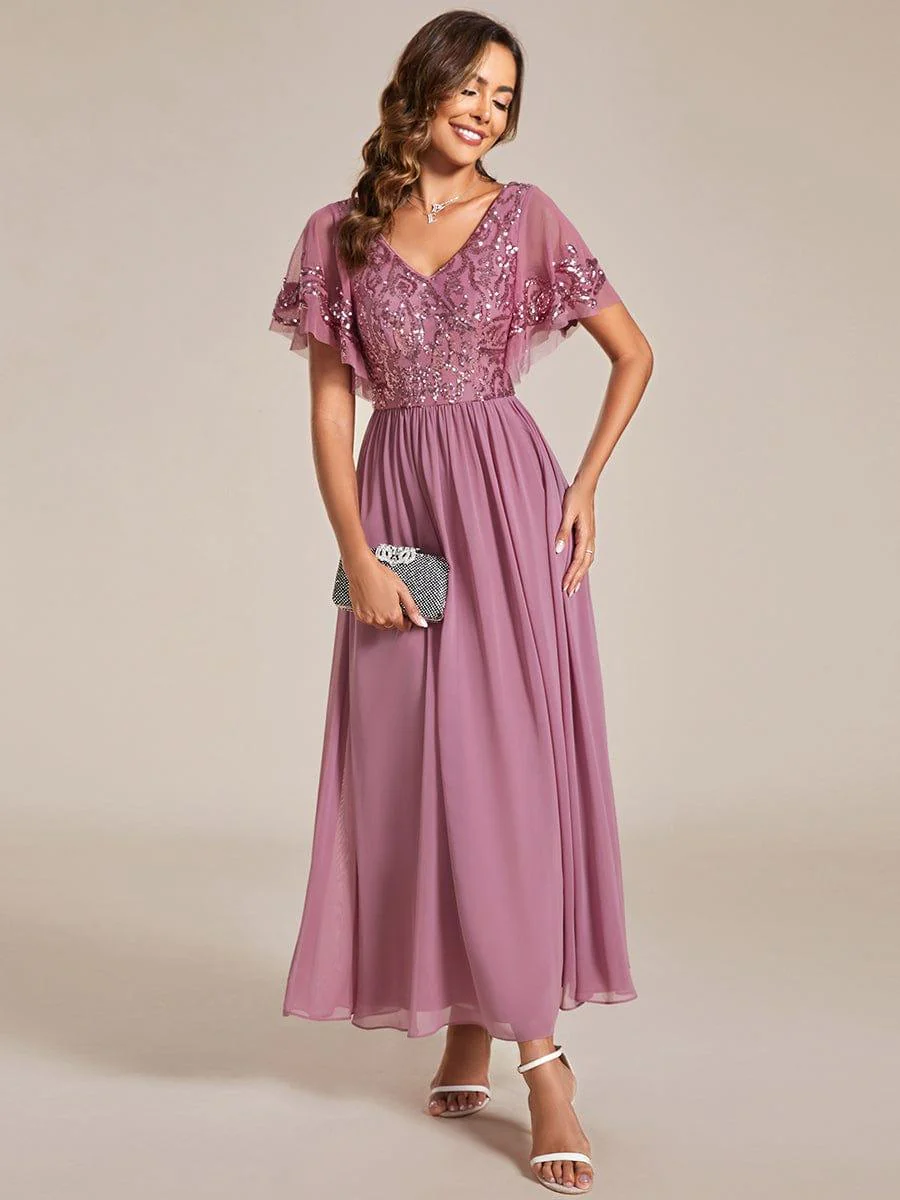 ever HAZEL|Short Sleeve V-Neck Sequin Chiffon A-Line Mother of the Bride Dress - Image 29