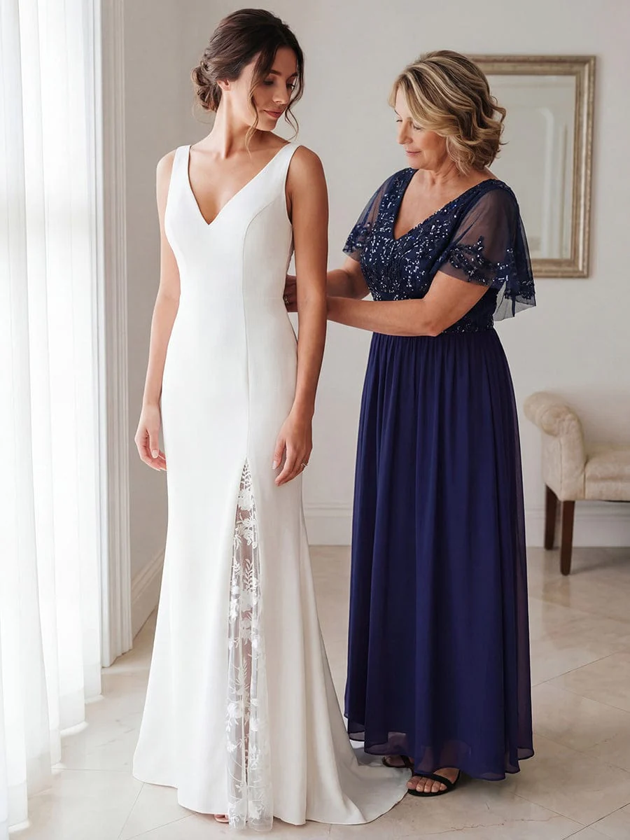 ever HAZEL|Short Sleeve V-Neck Sequin Chiffon A-Line Mother of the Bride Dress - Image 3