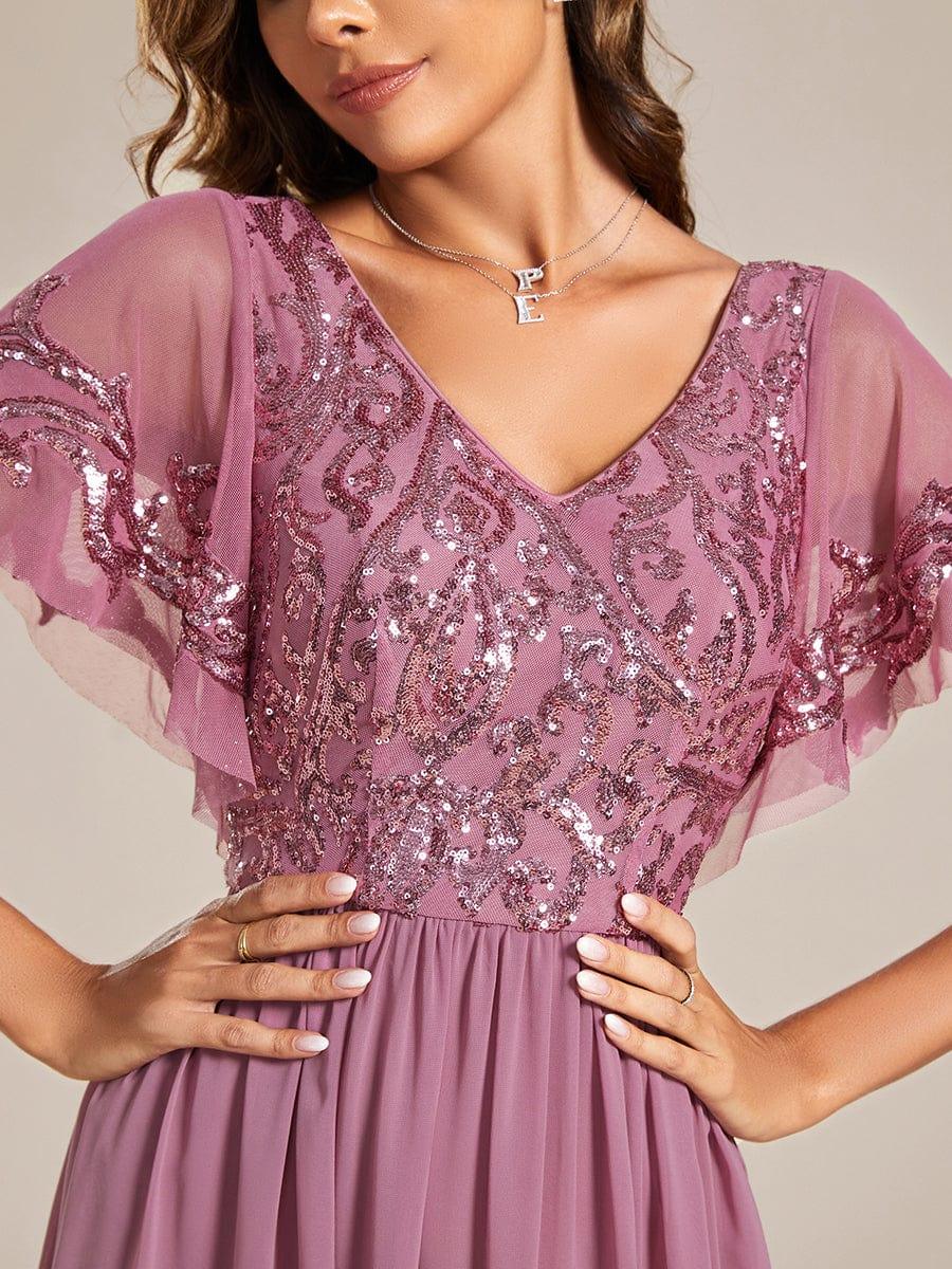 ever HAZEL|Short Sleeve V-Neck Sequin Chiffon A-Line Mother of the Bride Dress - Image 31