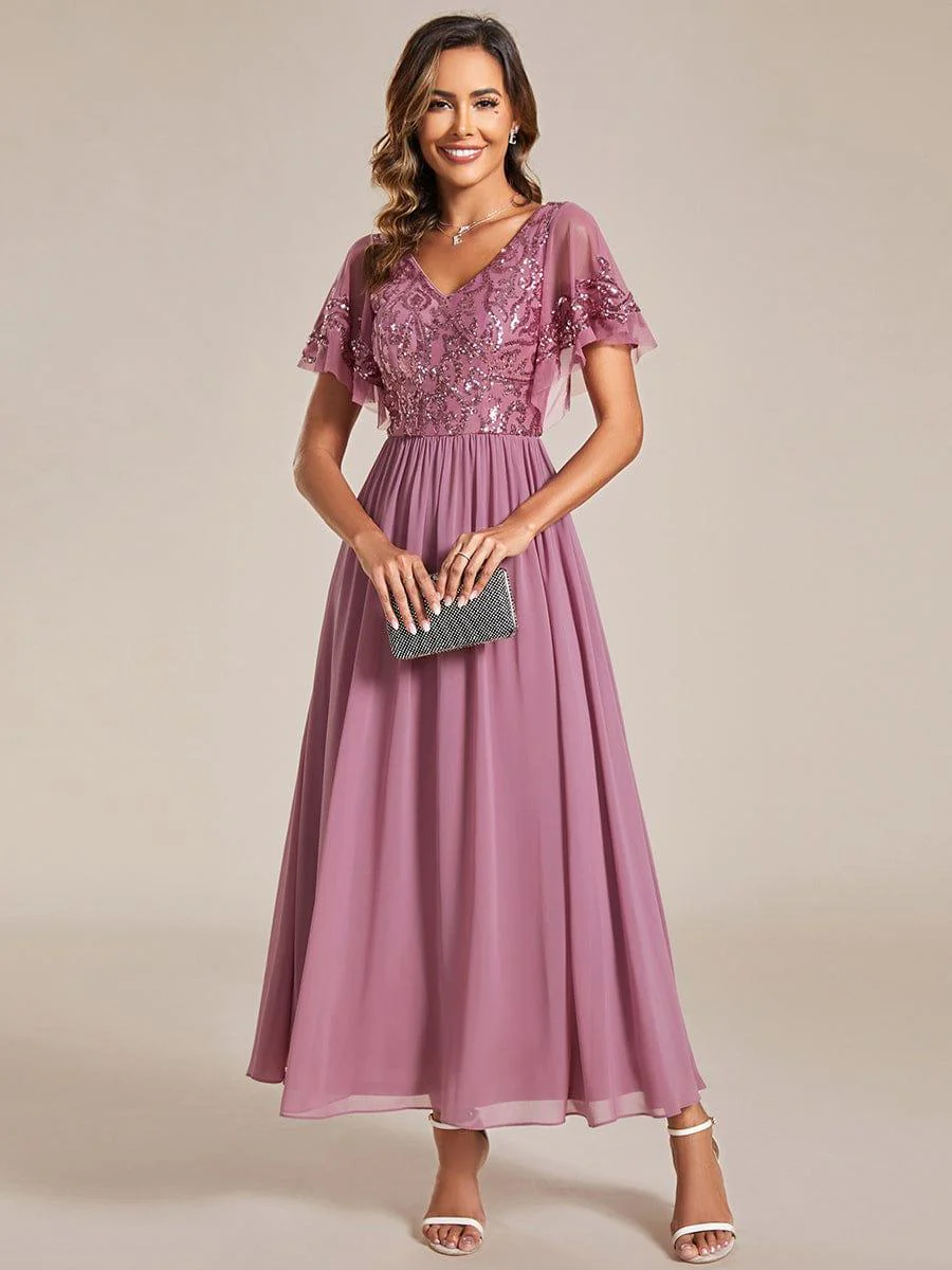 ever HAZEL|Short Sleeve V-Neck Sequin Chiffon A-Line Mother of the Bride Dress - Image 32