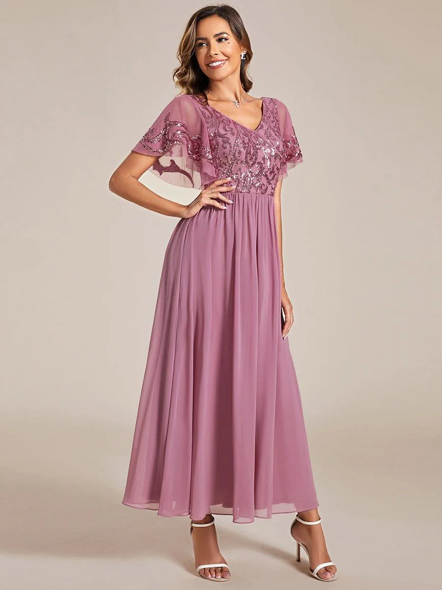 ever HAZEL|Short Sleeve V-Neck Sequin Chiffon A-Line Mother of the Bride Dress - Image 33