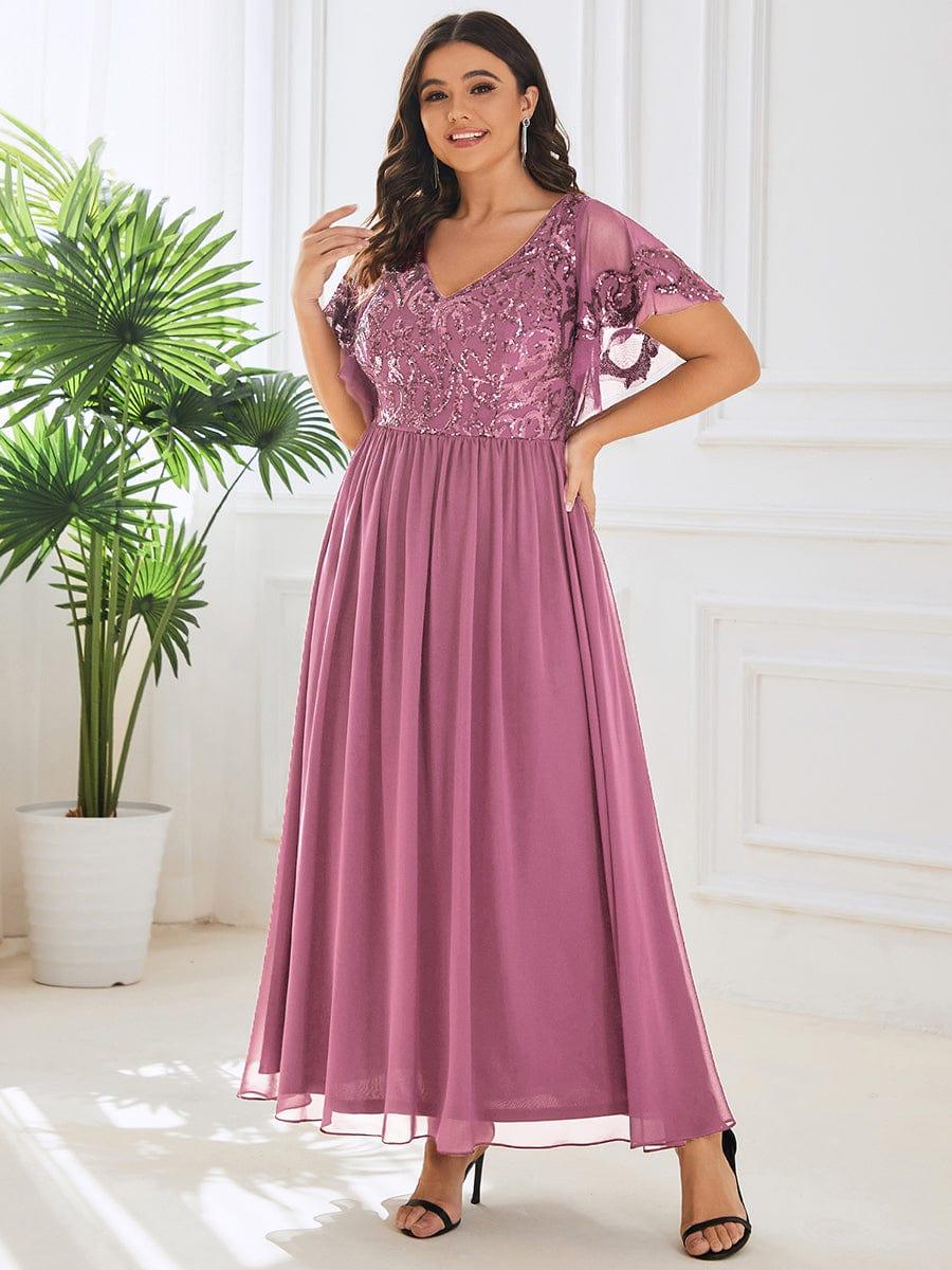 ever HAZEL|Short Sleeve V-Neck Sequin Chiffon A-Line Mother of the Bride Dress - Image 34