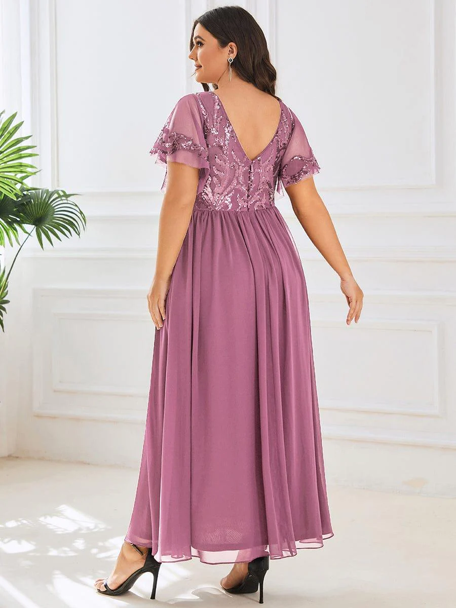 ever HAZEL|Short Sleeve V-Neck Sequin Chiffon A-Line Mother of the Bride Dress - Image 35