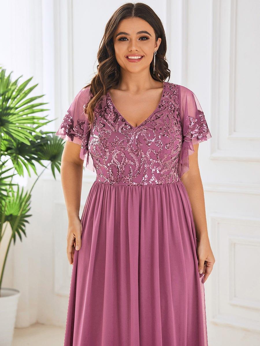 ever HAZEL|Short Sleeve V-Neck Sequin Chiffon A-Line Mother of the Bride Dress - Image 36