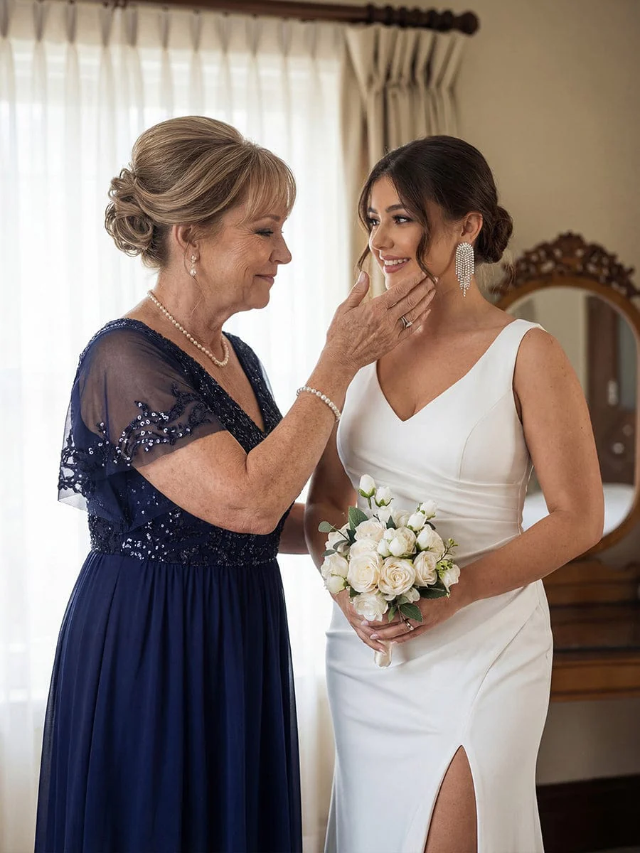 ever HAZEL|Short Sleeve V-Neck Sequin Chiffon A-Line Mother of the Bride Dress - Image 4