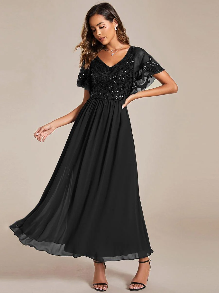 ever HAZEL|Short Sleeve V-Neck Sequin Chiffon A-Line Mother of the Bride Dress - Image 40