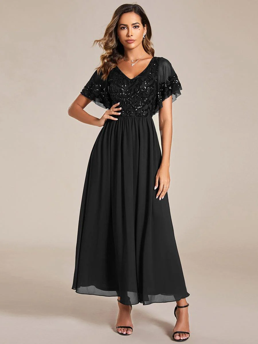 ever HAZEL|Short Sleeve V-Neck Sequin Chiffon A-Line Mother of the Bride Dress - Image 41