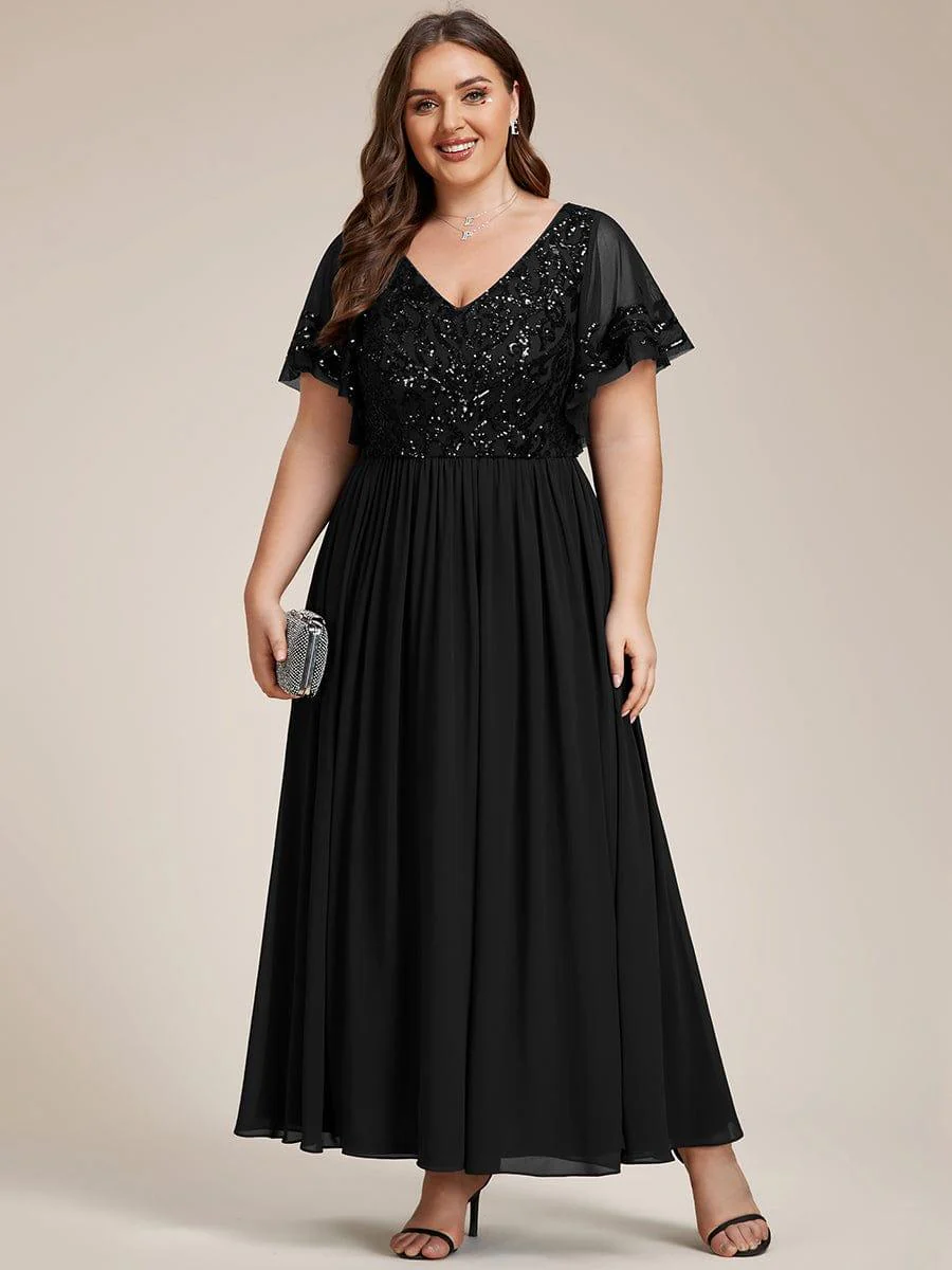 ever HAZEL|Short Sleeve V-Neck Sequin Chiffon A-Line Mother of the Bride Dress - Image 42