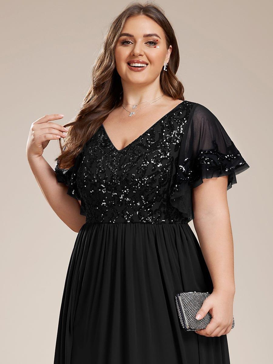 ever HAZEL|Short Sleeve V-Neck Sequin Chiffon A-Line Mother of the Bride Dress - Image 44