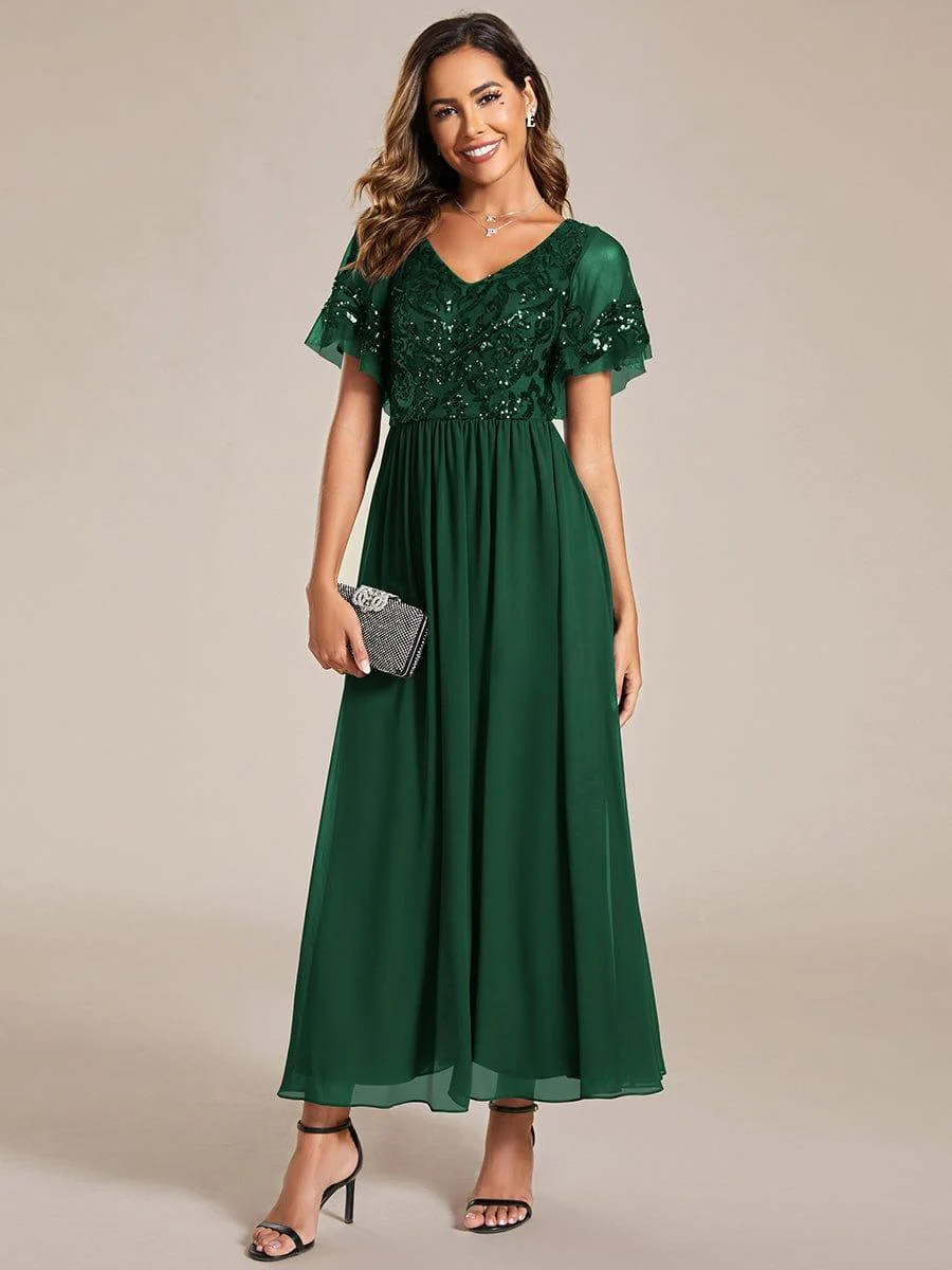 ever HAZEL|Short Sleeve V-Neck Sequin Chiffon A-Line Mother of the Bride Dress - Image 49