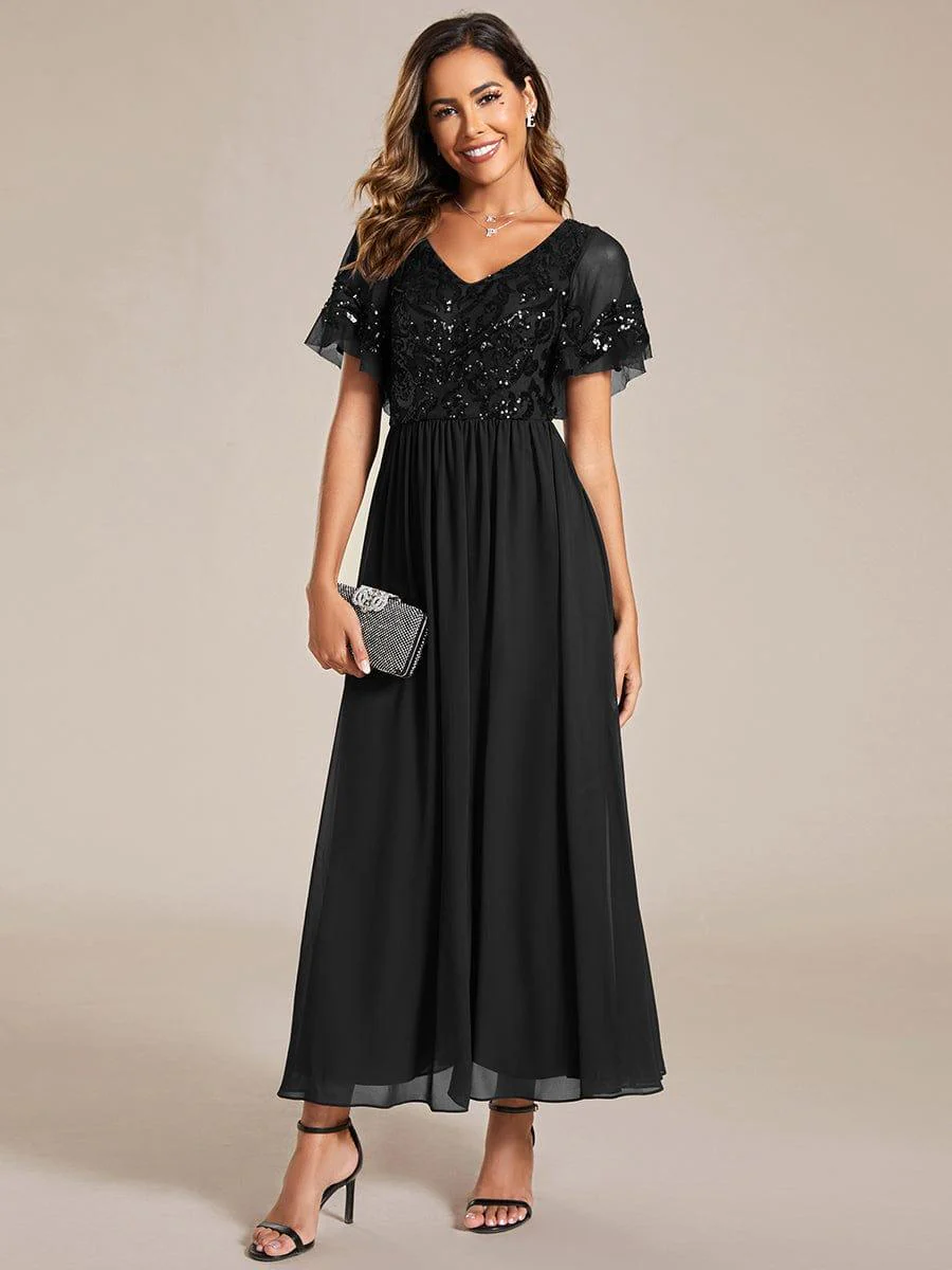ever HAZEL|Short Sleeve V-Neck Sequin Chiffon A-Line Mother of the Bride Dress - Image 5