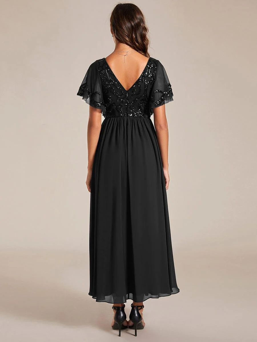ever HAZEL|Short Sleeve V-Neck Sequin Chiffon A-Line Mother of the Bride Dress - Image 6
