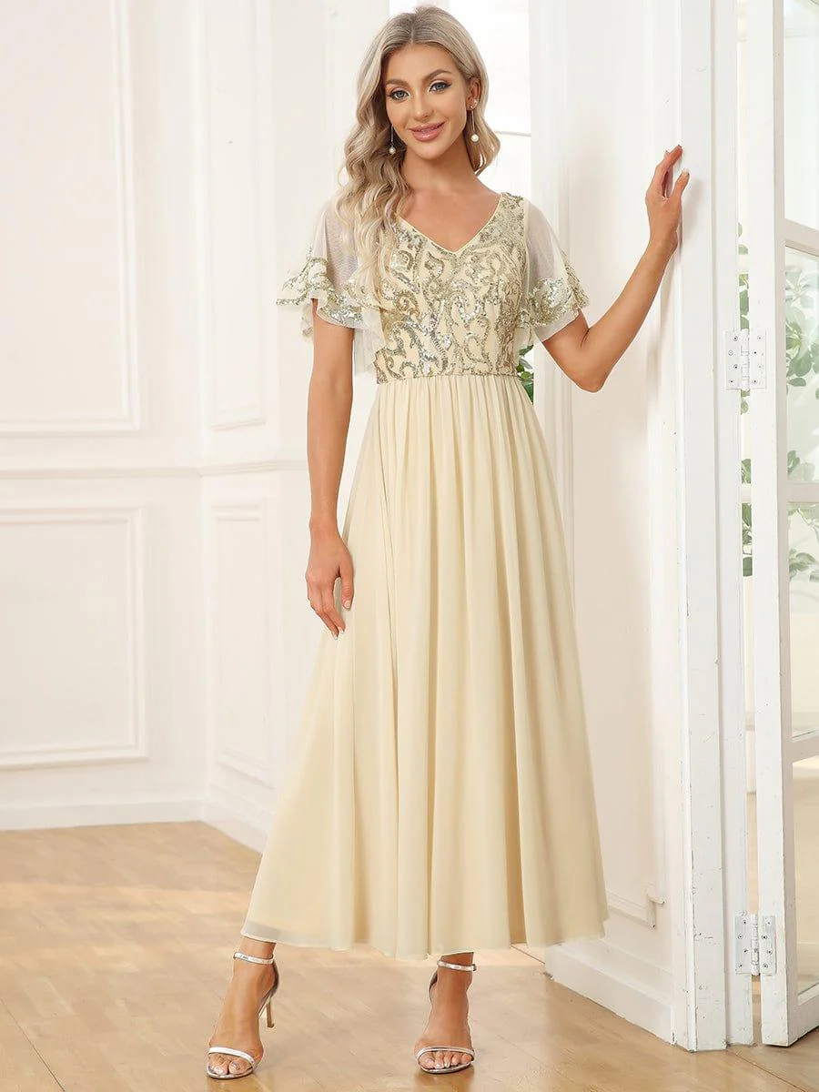 ever HAZEL|Short Sleeve V-Neck Sequin Chiffon A-Line Mother of the Bride Dress - Image 7