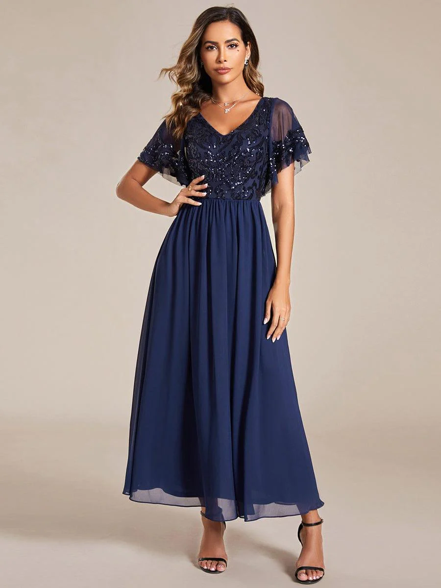 ever HAZEL|Short Sleeve V-Neck Sequin Chiffon A-Line Mother of the Bride Dress - Image 9